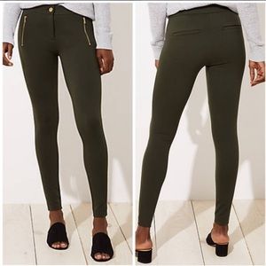 Green Ponte Knit Zip Leggings